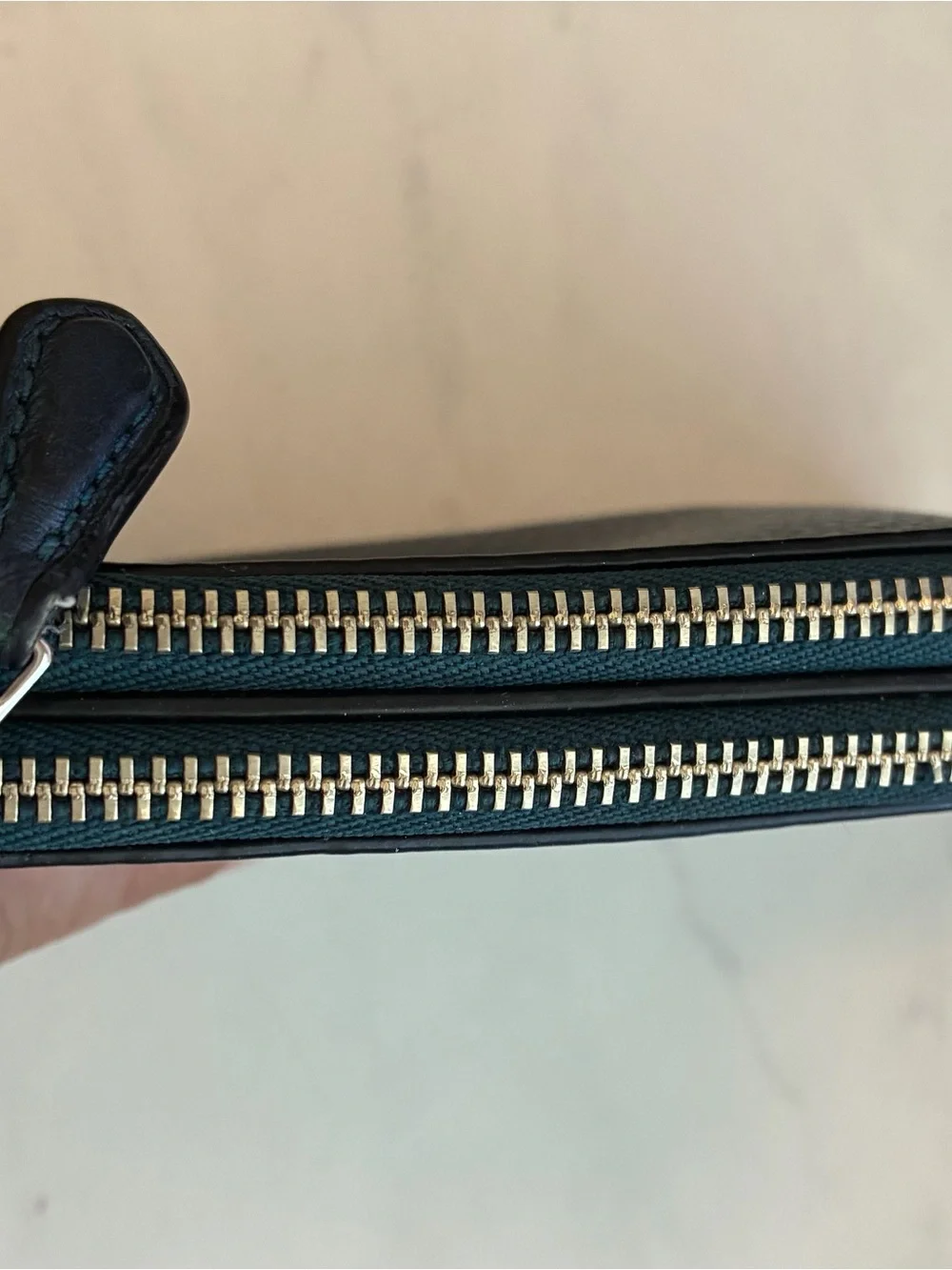 Coach Navy Pebbled Leather Zip Double corner zip wristlet